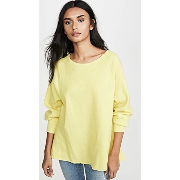 NWT FREE PEOPLE Amelia neon yellow oversized thermal long sleeve tunic top m - Picture 1 of 9